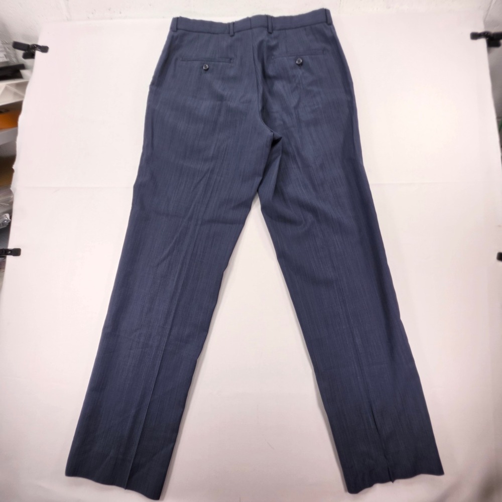 Linea Naturale Mens 35 Blue 100% Wool Textured Flat Front Dress Pants Trousers - Picture 2 of 11